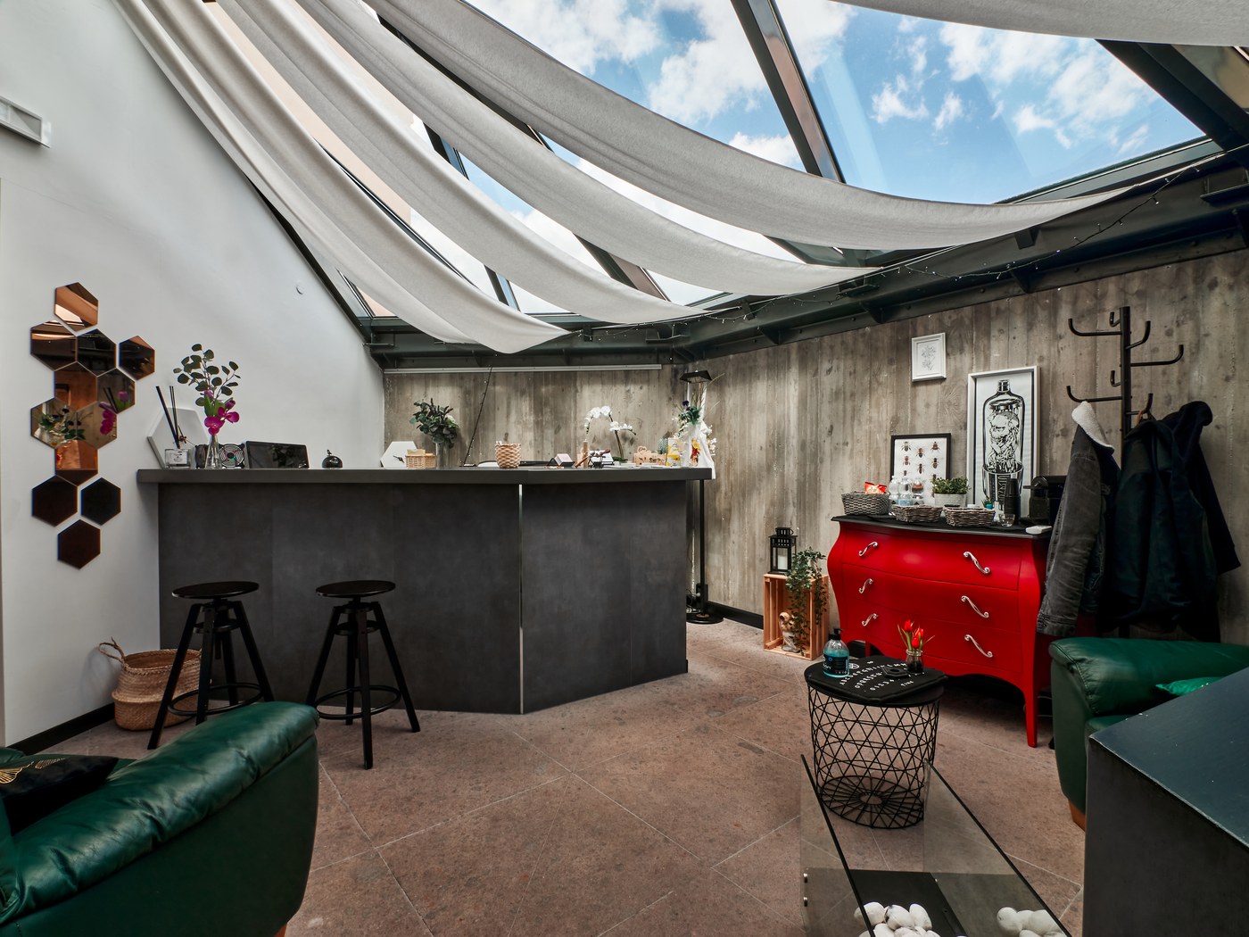The studio lounge under the glass roof, Frascati